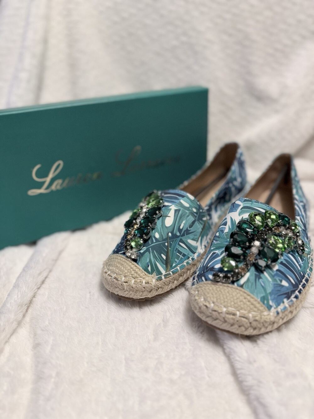 Lauren Lorraine Shoes Womens Size 7.5 Espadrille Flats Embellished Tropical ESPI